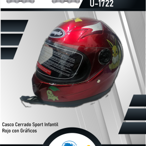 CASCO CERRADO INFANTIL ROJO CON GRAFICOS