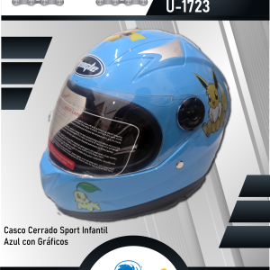 CASCO CERRADO INFANTIL AZUL CON GRAFICOS