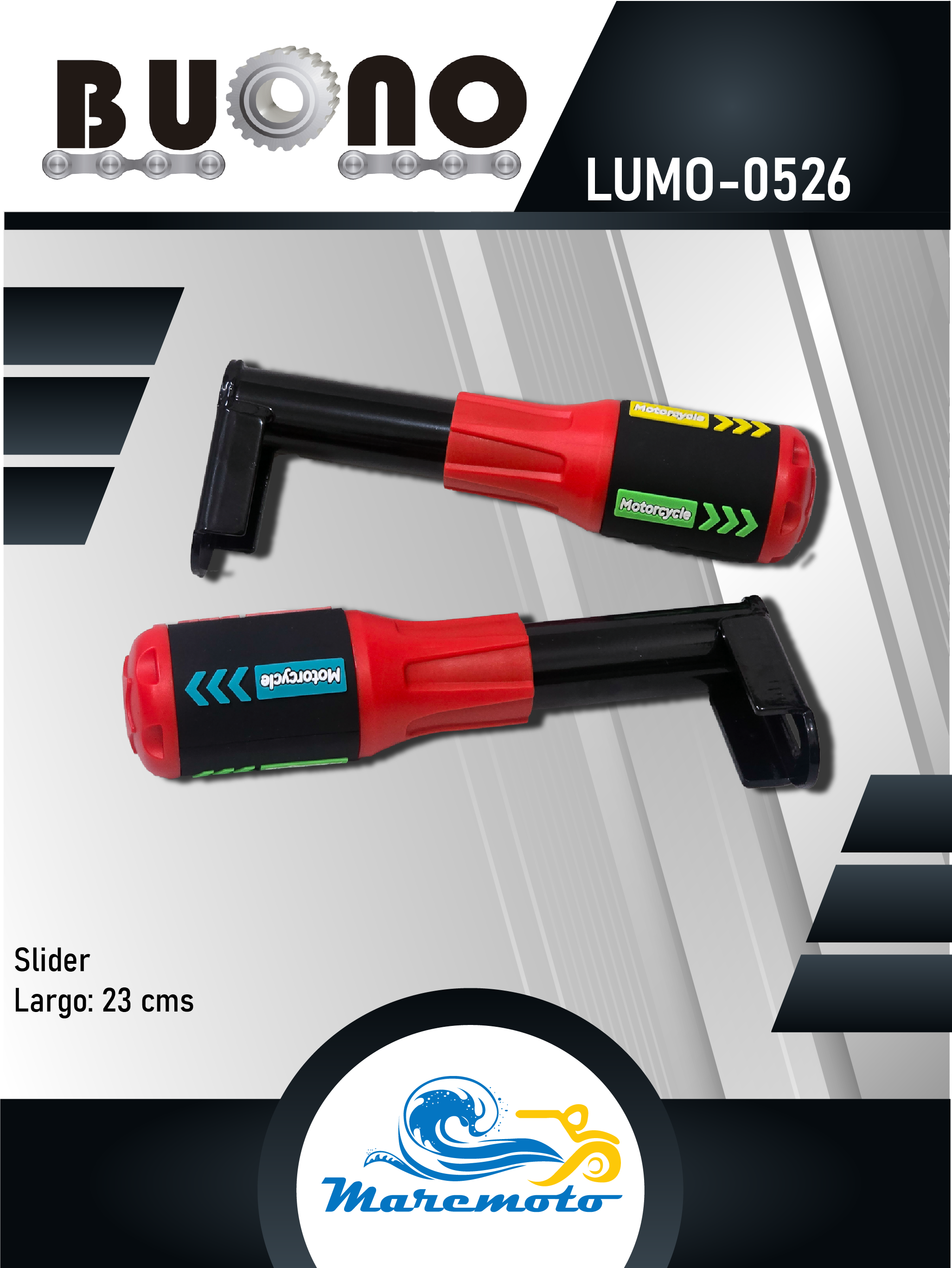 SLIDER UNIVERSAL ROJO CON NEGRO, RECTO, LARGO 23 CMS