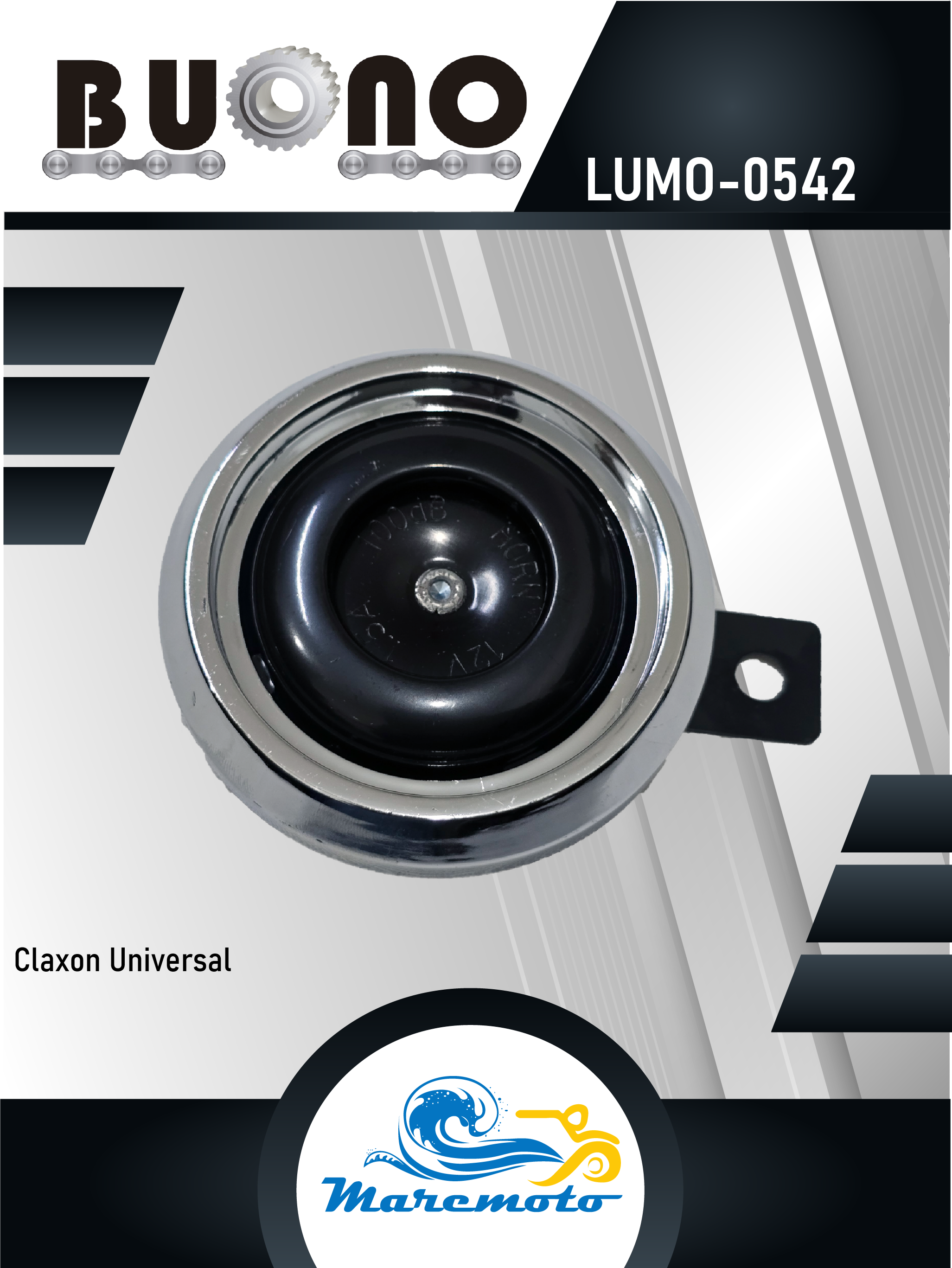 CLAXON UNIVERSAL 12V. NEGRO BISEL CROMADO