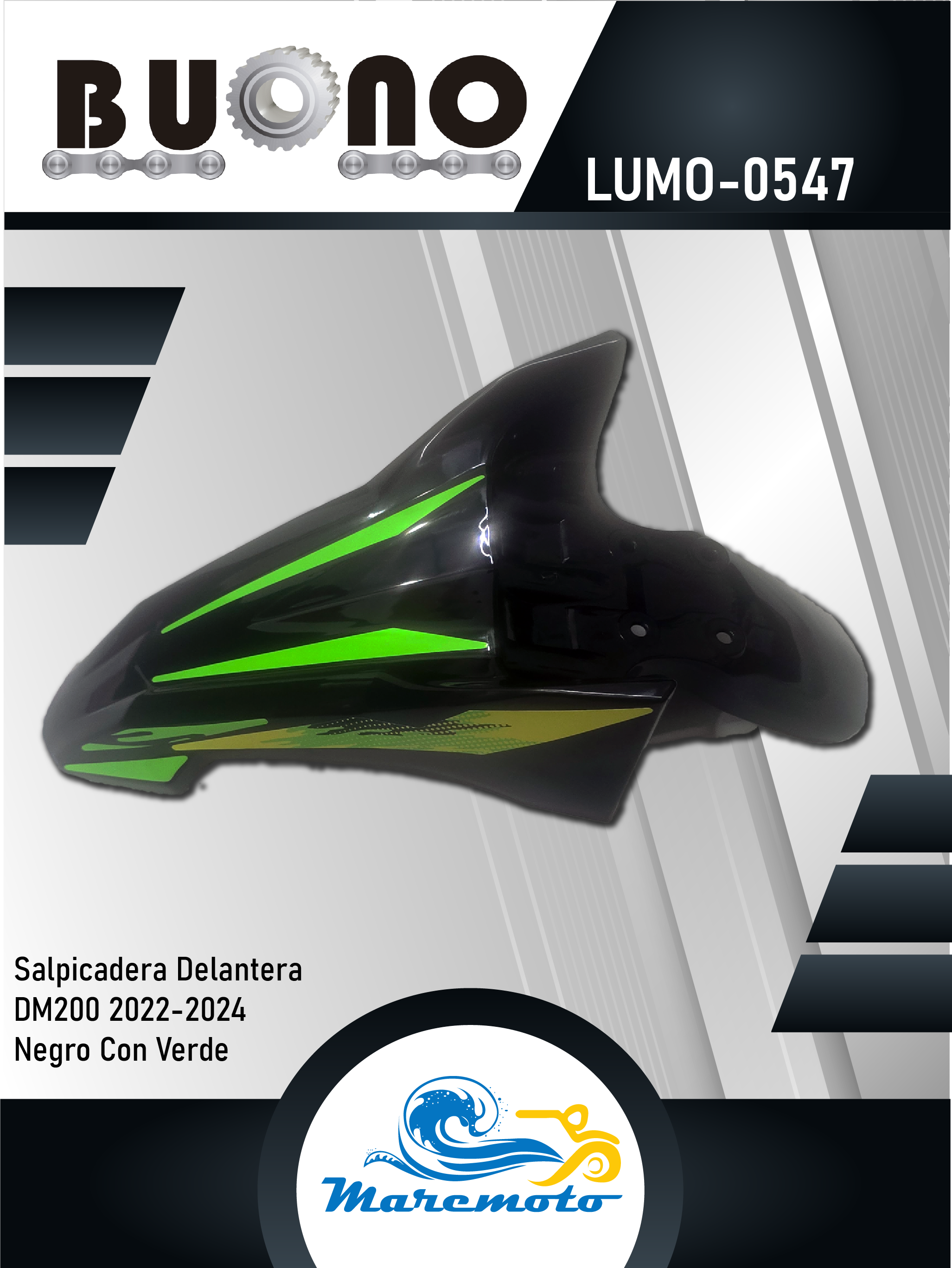 SALPICADERA DELANTERA ITALIKA DM200 2022-2024 NEGRO CON VERDE
