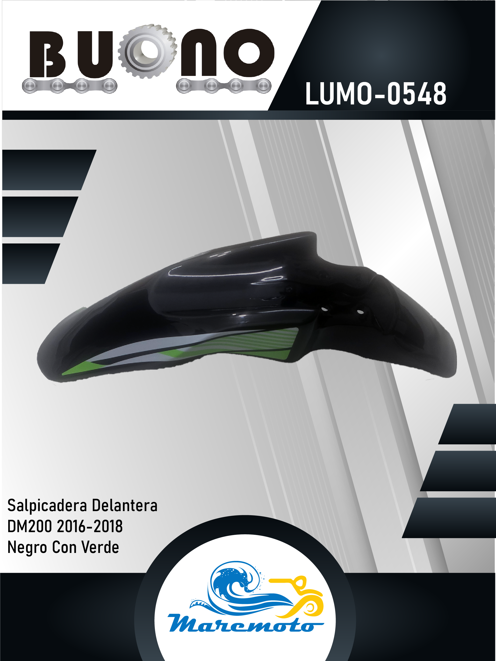SALPICADERA DELANTERA ITALIKA DM200 2016-2018 NEGRO CON VERDE