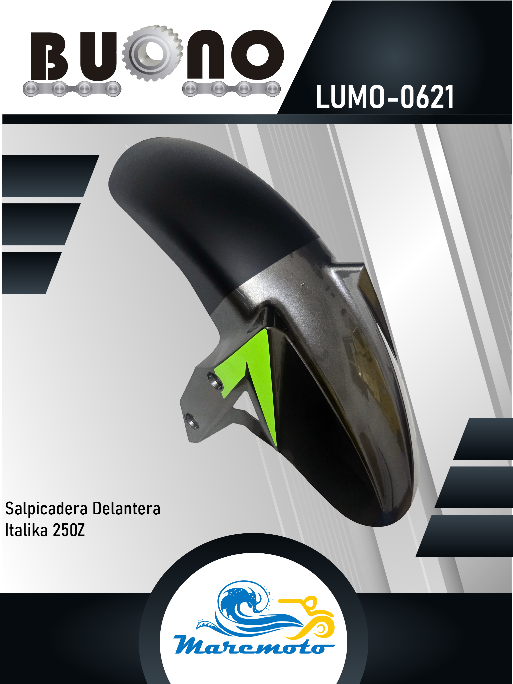SALPICADERA DELANTERA ITALIKA 250Z NEGRO GRAFFITO CON VERDE