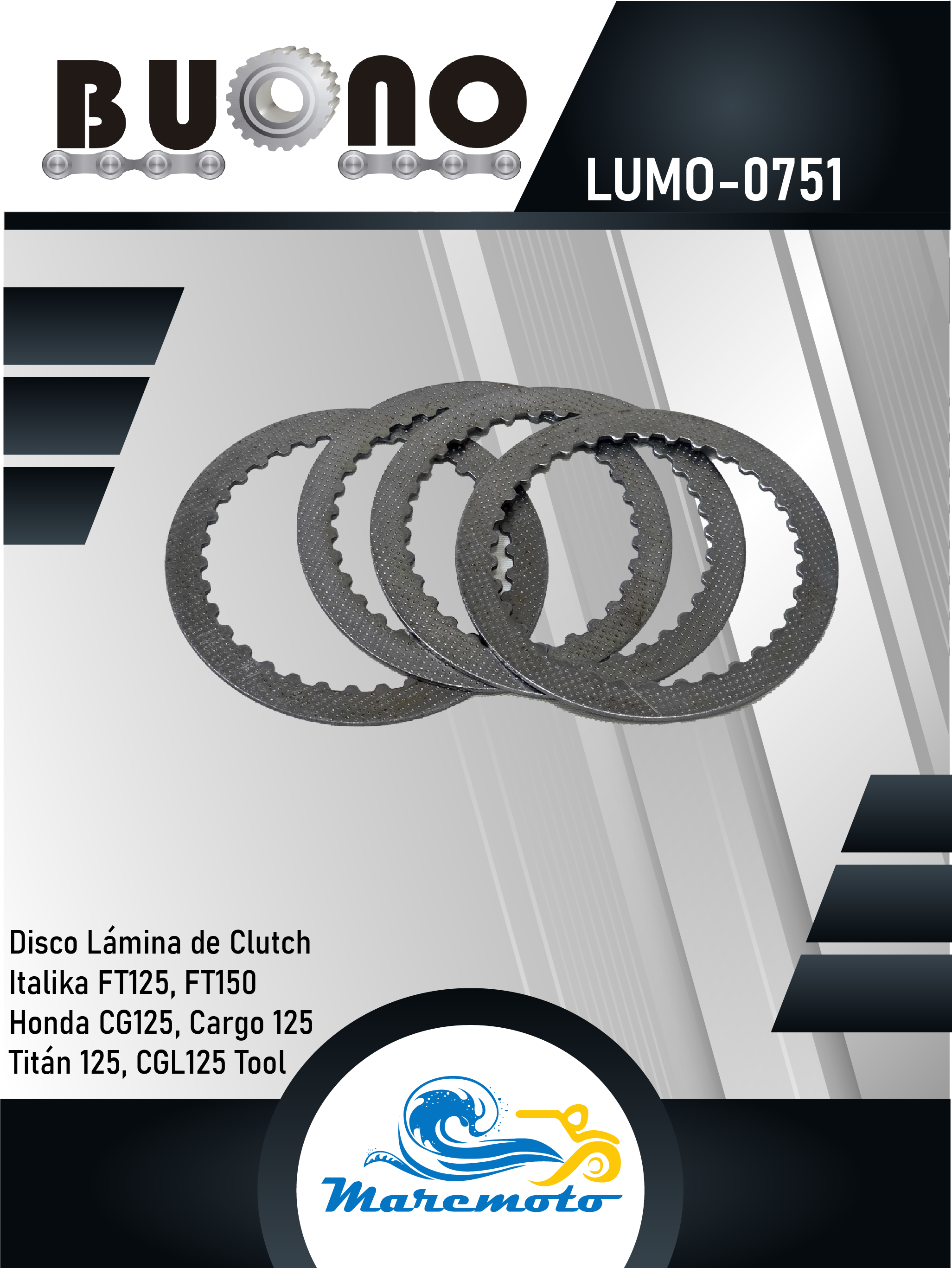 DISCOS LAMINA CLUTCH ITALIKA FT125 / FT150 / HONDA CG125 / CARGO125 / TITAN125 / CGL150 / CGL125 TOOL / CB250 LAMINA, JGO 4 pzas
