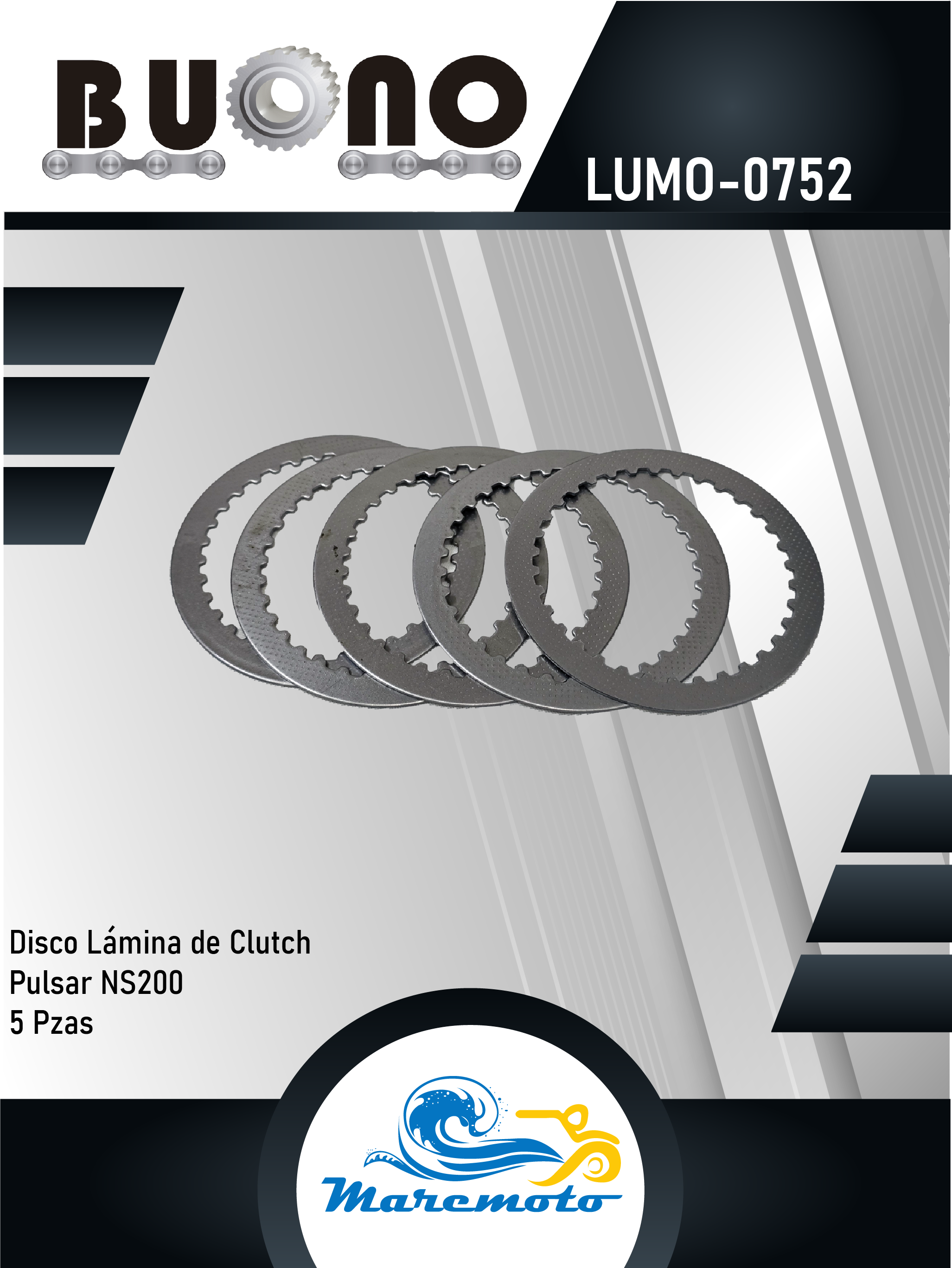 DISCOS LAMINA CLUTCH   PULSAR NS200 LAMINA, JGO 5 pzas