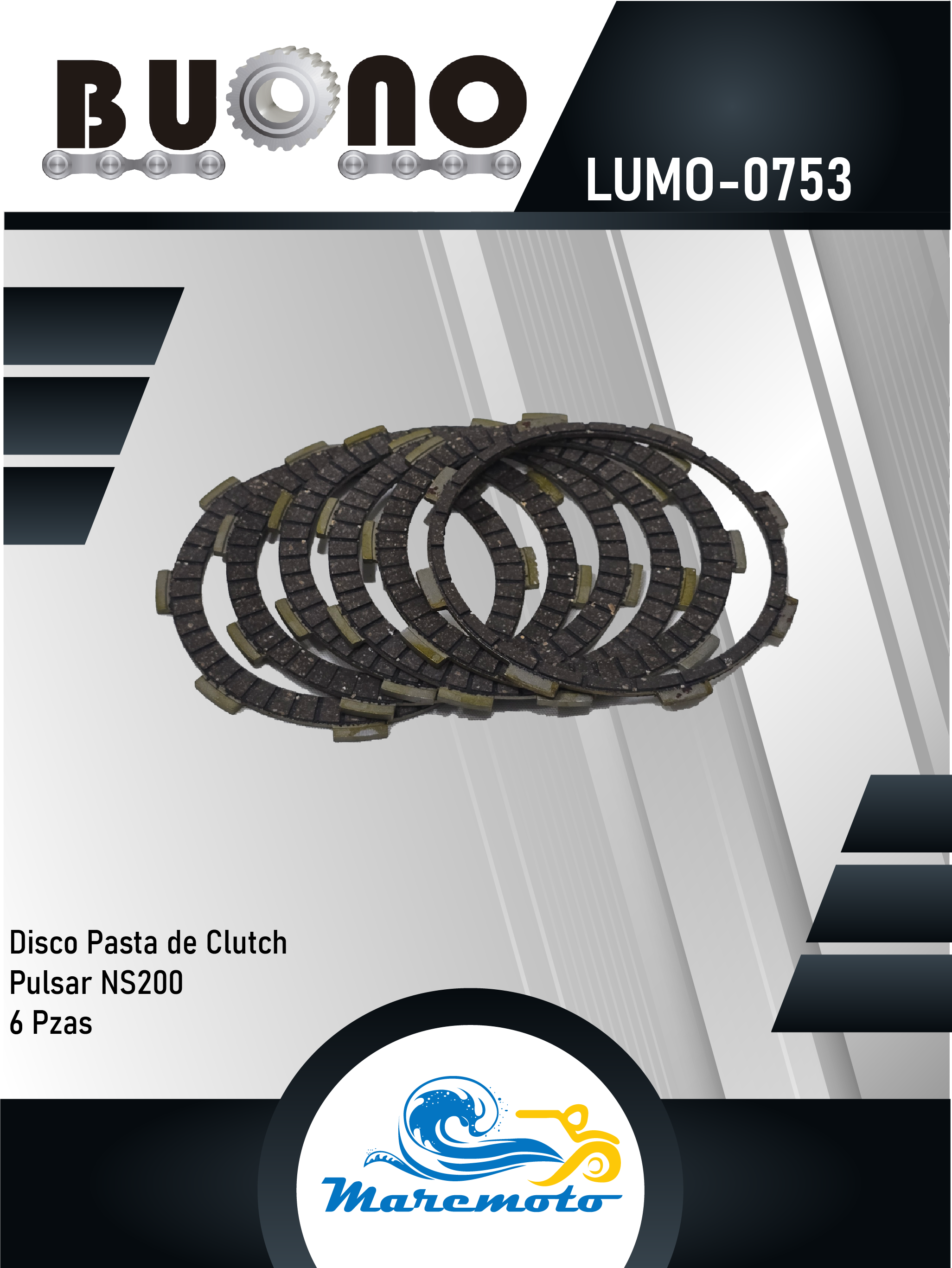 DISCOS LAMINA CLUTCH   PULSAR NS200 LAMINA, JGO 6 pzas