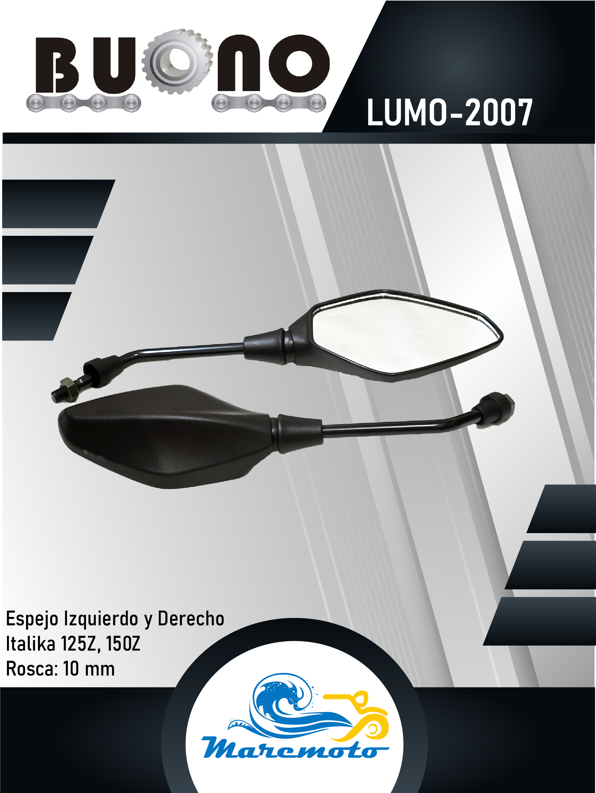 ESPEJOS IZQ/DER NEGRO  ITALIKA 125Z, 150Z ROSCA 10 mm