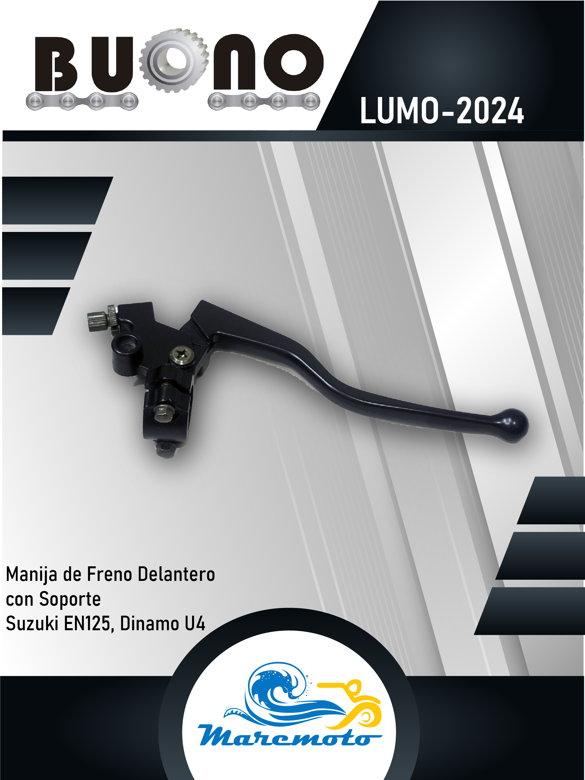 MANIJA DE FRENO DELANTERO C/SOPORTE SUZUKI EN125 HU, DINAMO U4 DERECHA, NEGRA, C/SOPORTE